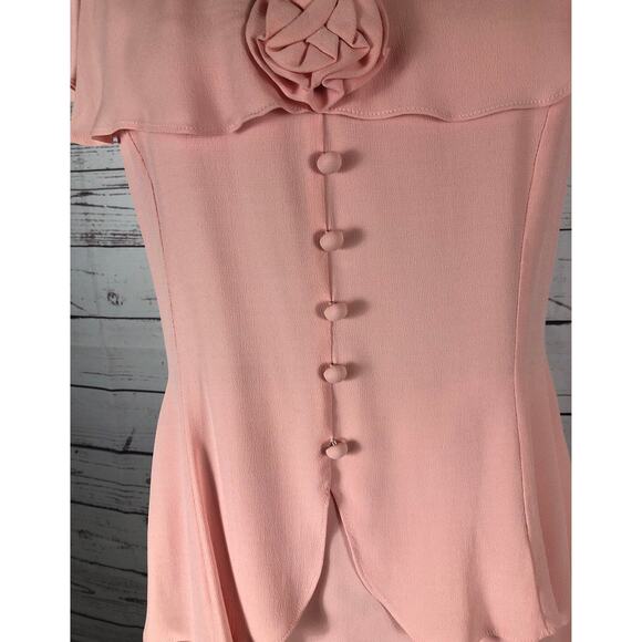 Vintage 80's Jessica McClintock Pink Dress ruffled collar button front size 12 - Picture 7 of 12